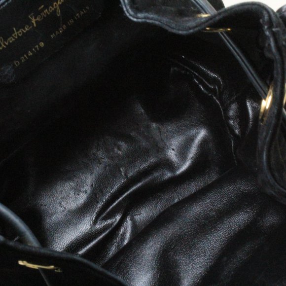 Authentic Salvatore Ferragamo Vara Suede Black Bow Drawstring Purse Handbag - Picture 13 of 16